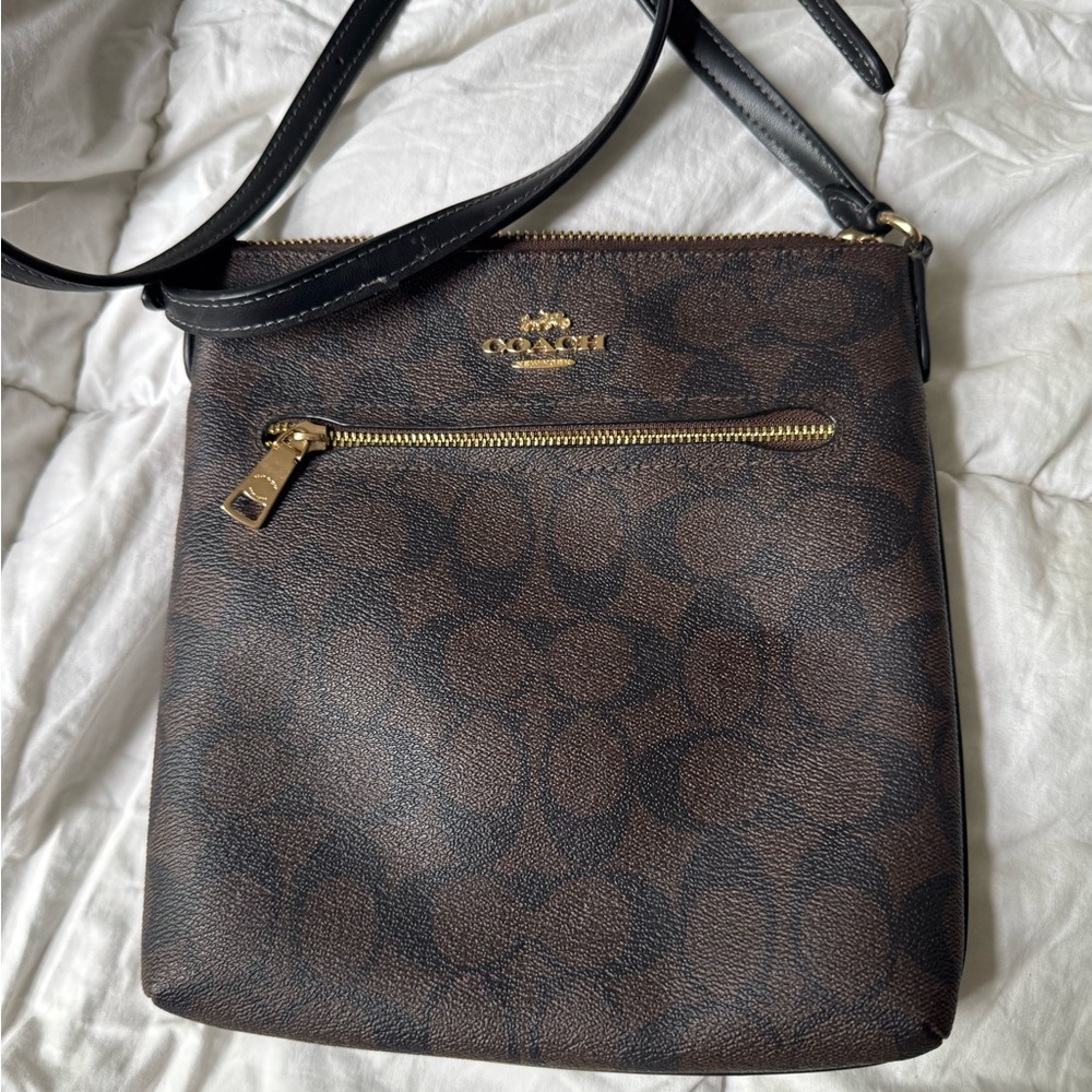 Coach Signature Brown and Black Crossbody Bag
